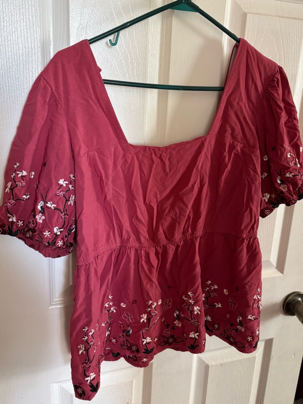 Disney Floral Embroidered Square-Neck Top - Berry Red